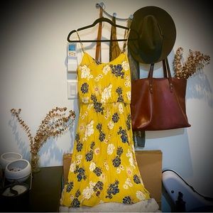 Floral yellow Zara midi dress, size small